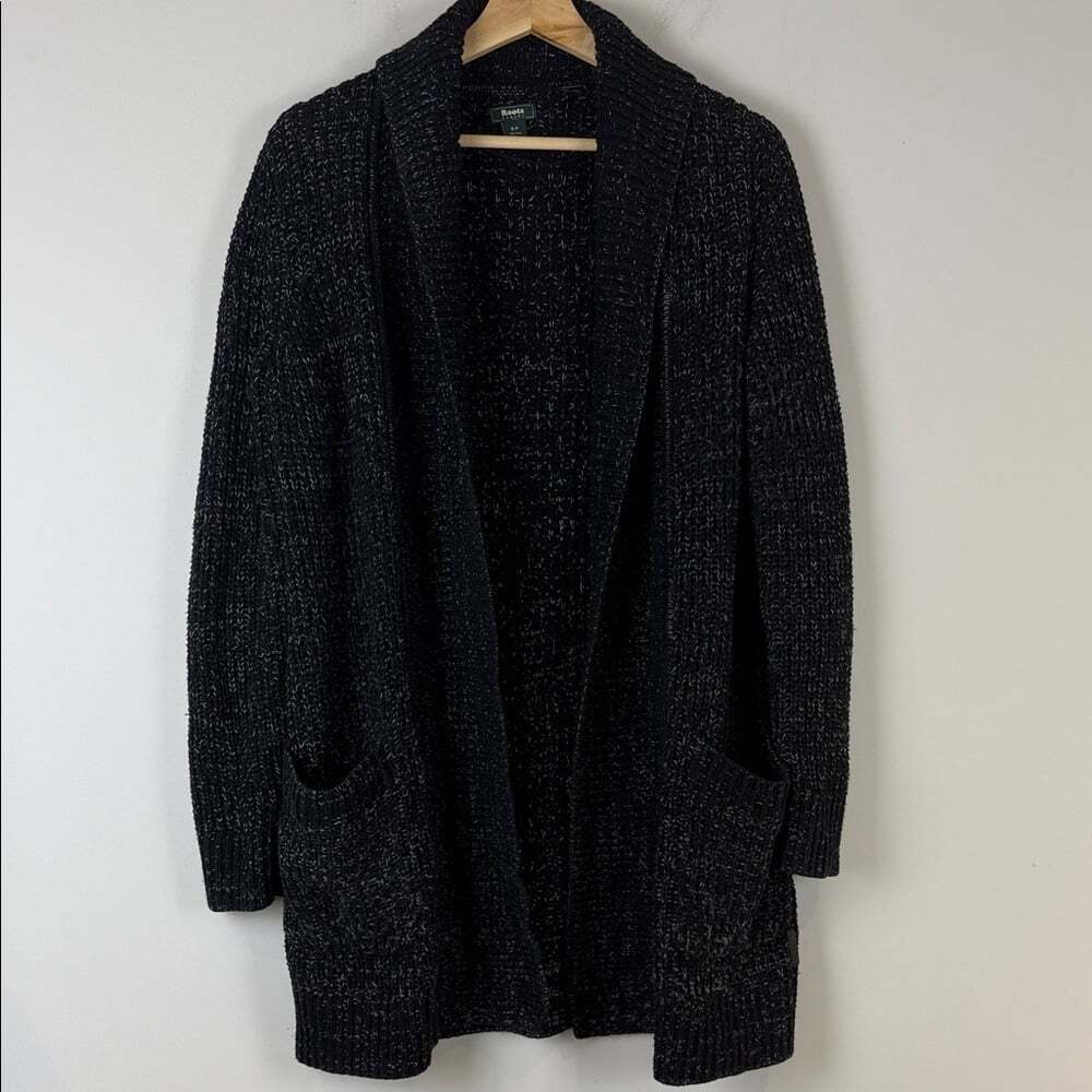 Roots Black with white Cardigan Sweater Size Small
